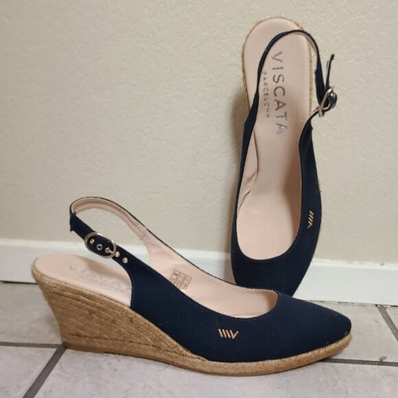 NEW NWOT! VISCATA BARCELONA WEDGE ESPADRILLE SHOES SLINGBACK CANVAS sz 41 - Picture 2 of 8